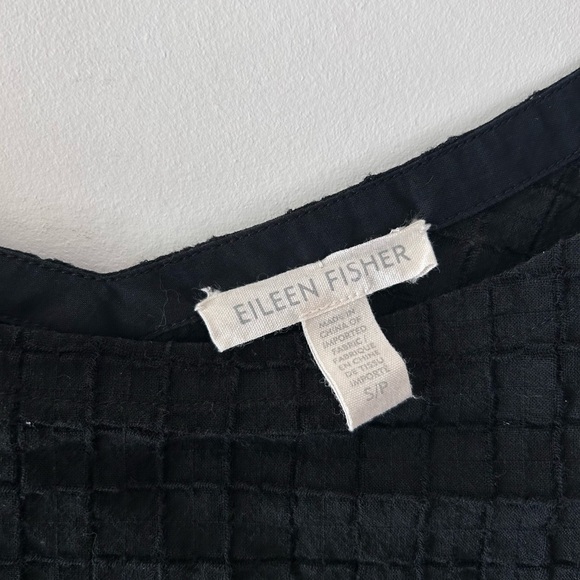 EILEEN FISHER Black Organic Cotton Grid Texture Top | Small - Picture 4 of 6